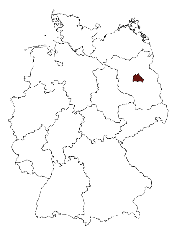 Das Bundesland Berlin ist in einer Deutschlandkarte rot markiert