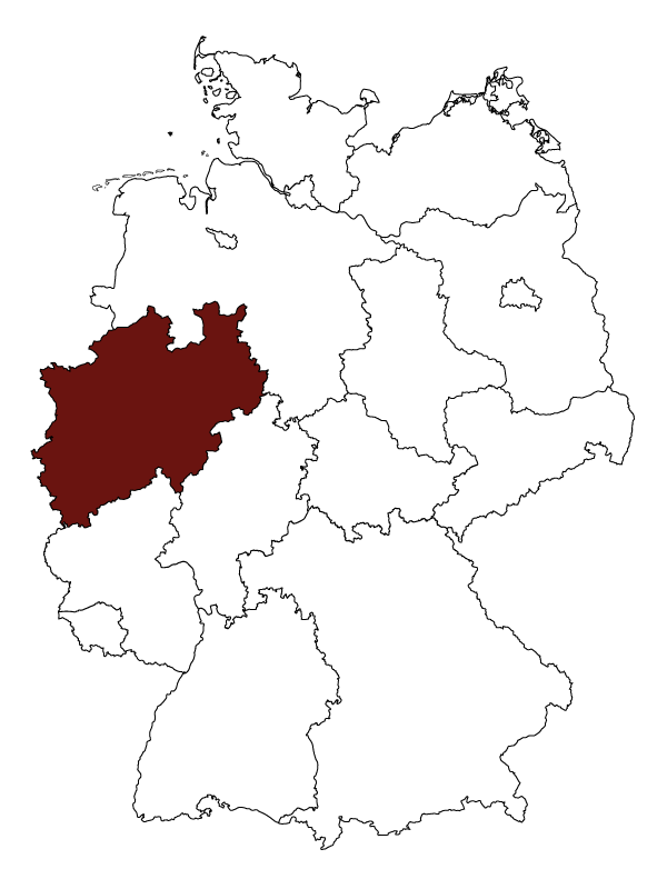 Eine Deutschlandkarte ist an der Stelle Nordrhein- Westfalens rot gefärbt