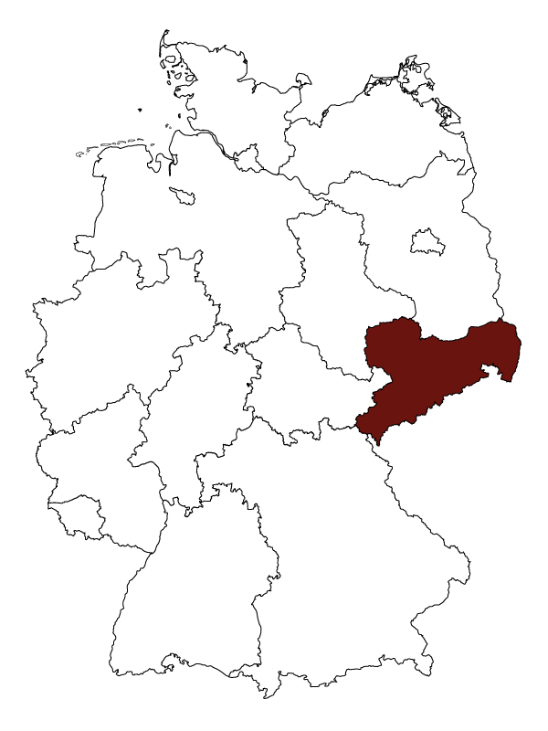 Eine Deutschlandkarte ist an der Stelle Sachsens rot gefärbt